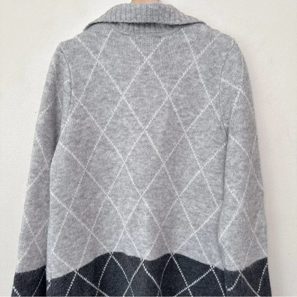 Tahari Womens Xlarge Argyle Long Grey Open Cardigan - Picture 13 of 15